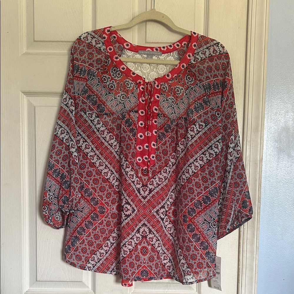 NWT Valerie Stevens Americana color-way semi sheer blouse size XL